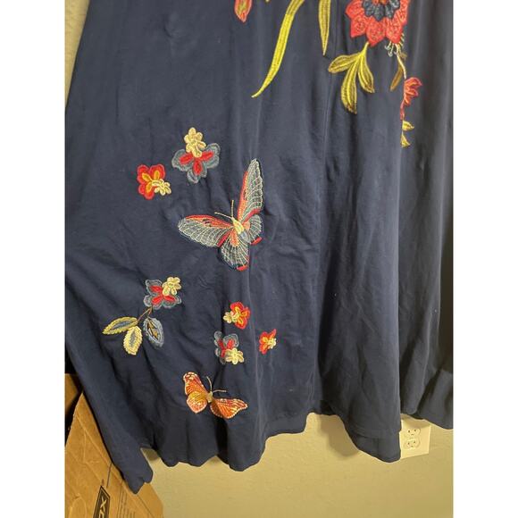 Johnny Was Gracey Crew Neck Swing Dress Womens XXS Embroidered Floral Butterfly - Picture 3 of 10